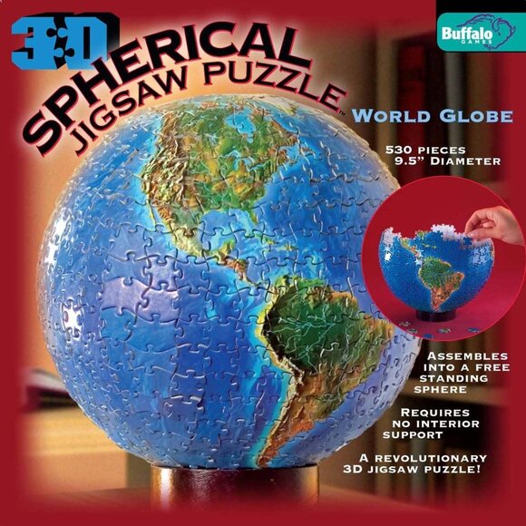 3D Spherical Puzzle World Globe 9.5" Diameter 530 Pieces Geography Free standing - Picture 2 of 16